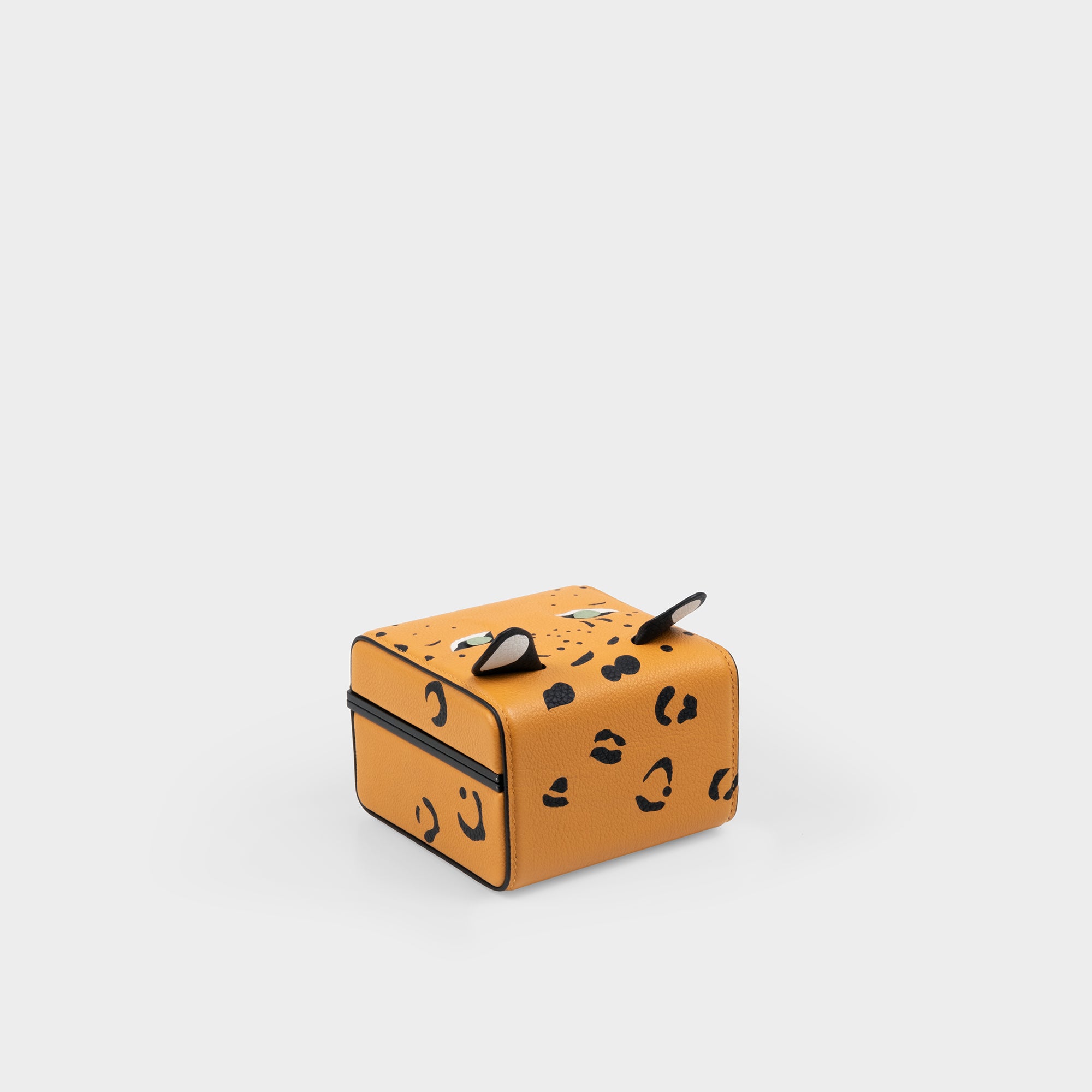Product photo of the back of the Eaton 1 Special edition Leopard watch case. Handmade watch case featuring leather inlays to create a bold leopard design.