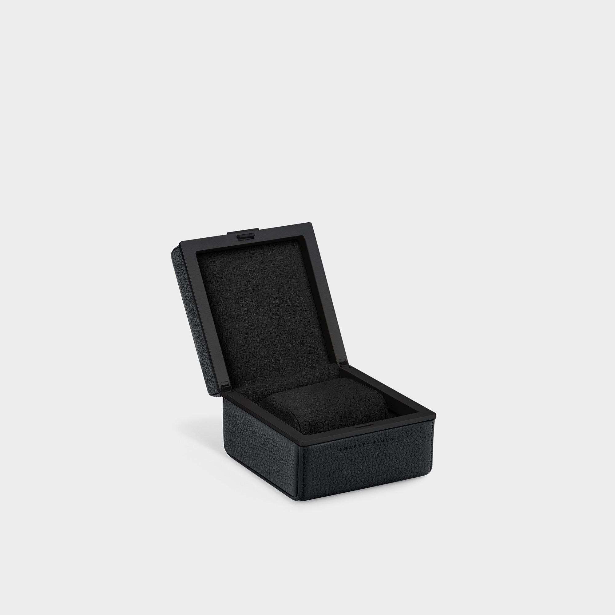 Product photo of open all black Eaton 1 luxury watch case