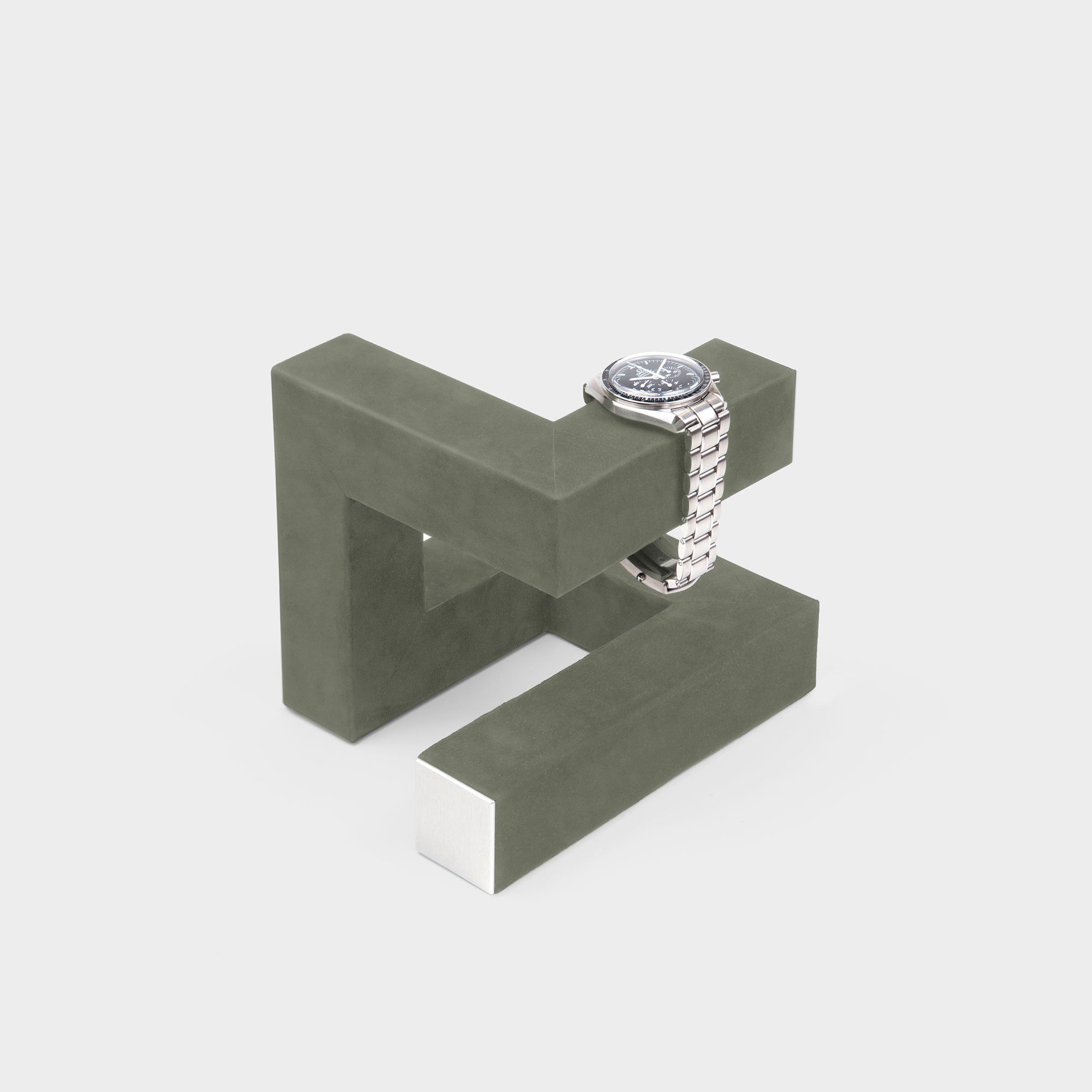 Hudson 3 luxury watch stand in sage holding one men's watch