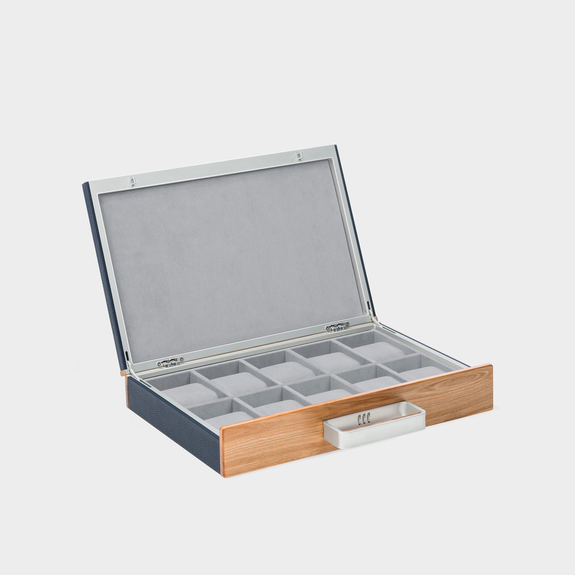 Charles Simon Mackenzie Original watch briefcase in marine Alcantara interior view