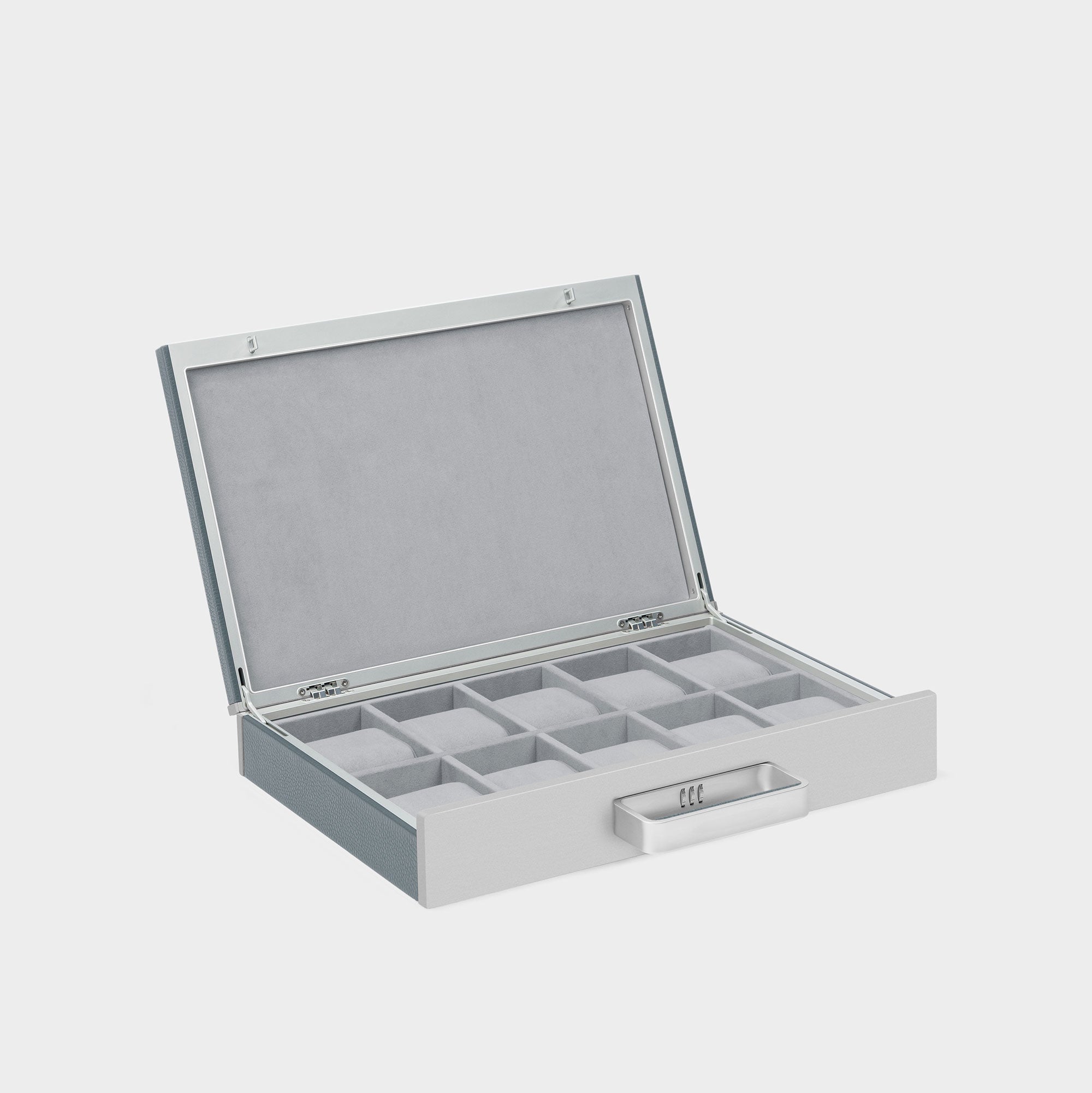 Cloud grey Charles Simon Mackenzie watch briefcase handmade to hold up to 10 watches