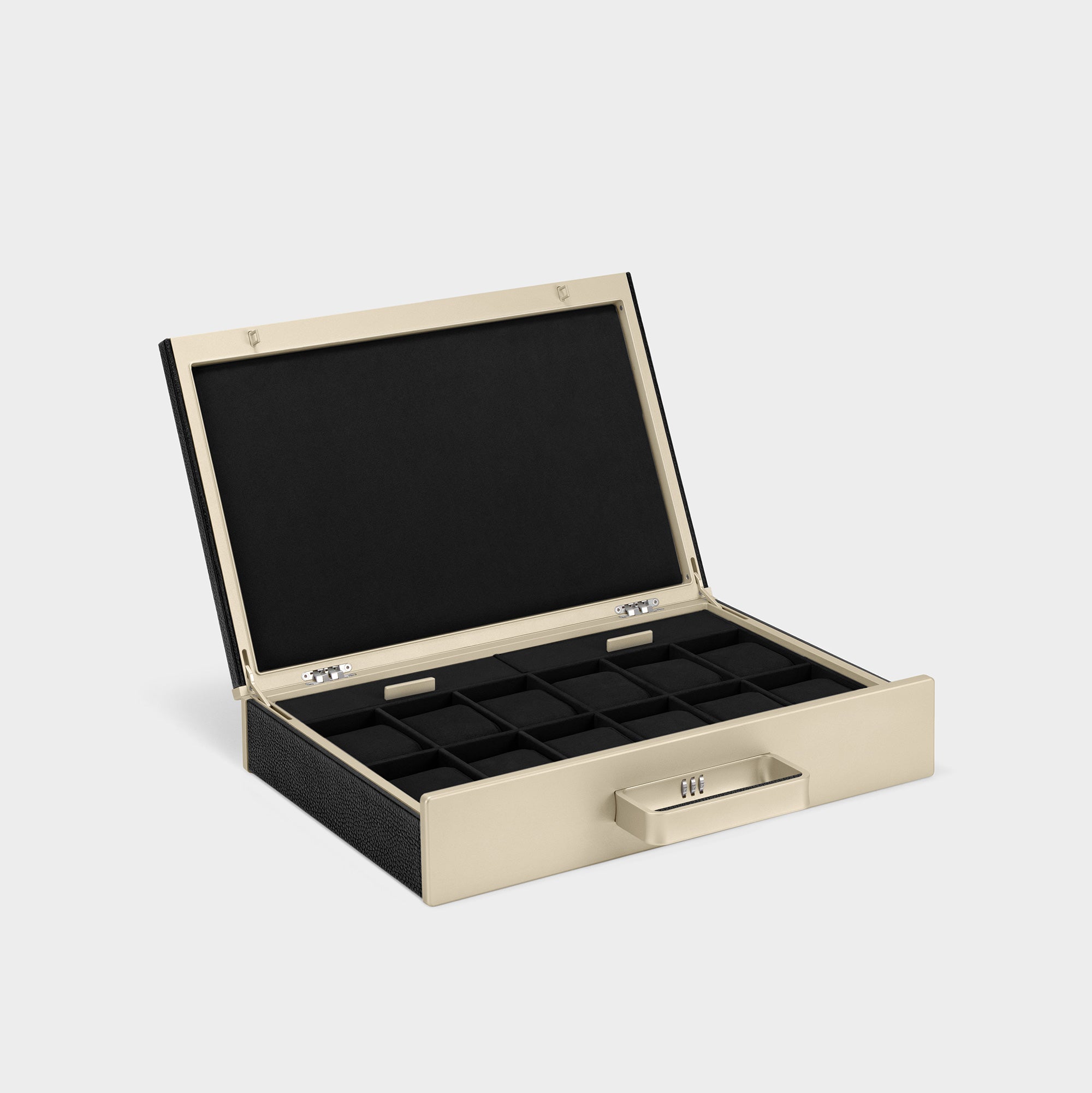 MACKENZIE 12 WATCH BRIEFCASE - BLACK / CHAMPAGNE