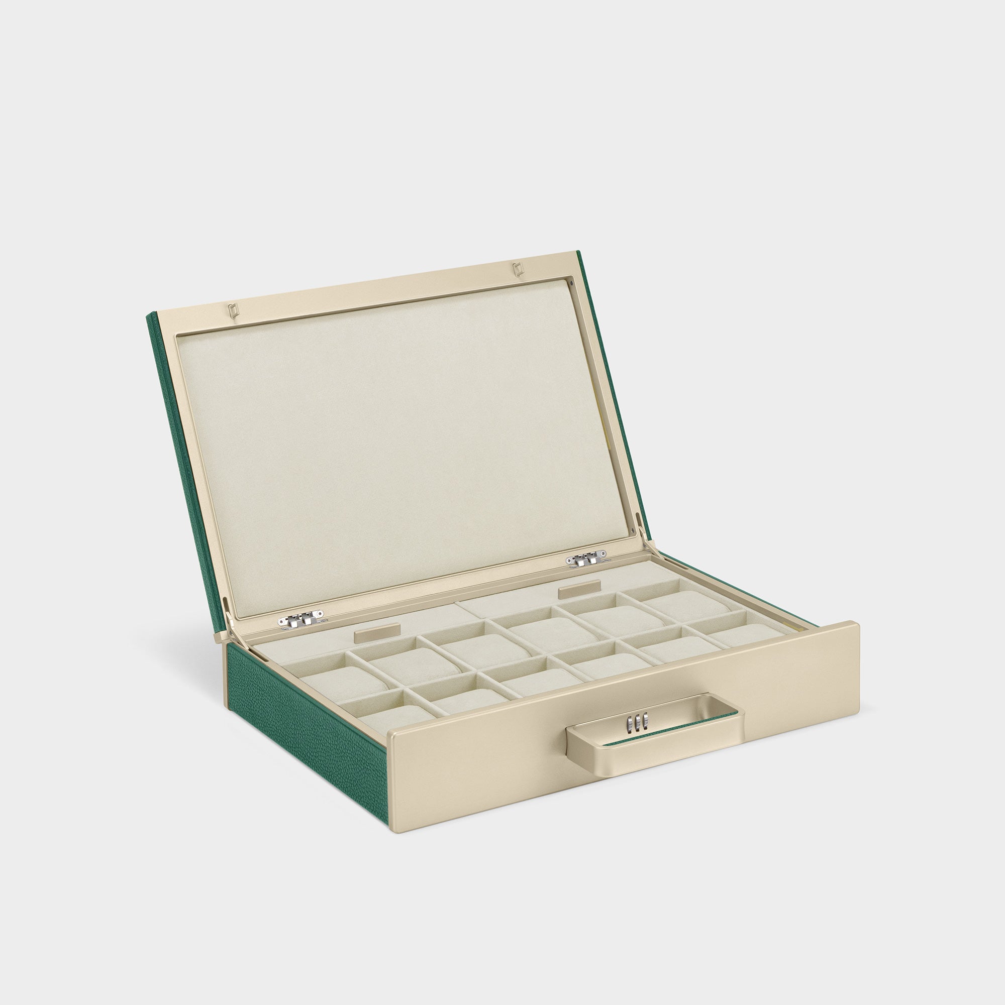 MACKENZIE 12 WATCH BRIEFCASE - EMERALD / CHAMPAGNE