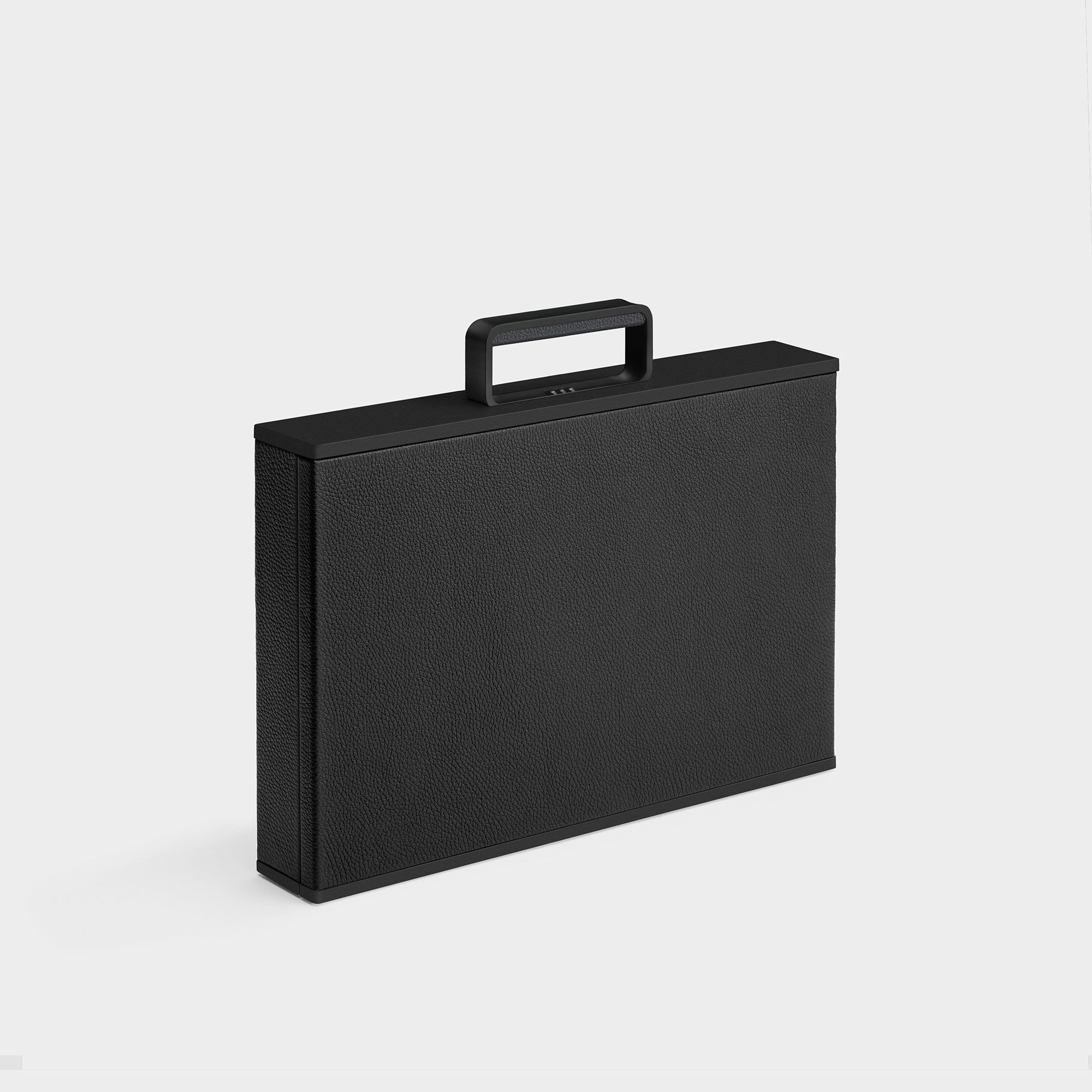 Charles Simon Mackenzie briefcase in all black made from aluminum and carbon fiber casing, fine French leather and Alcantara lining