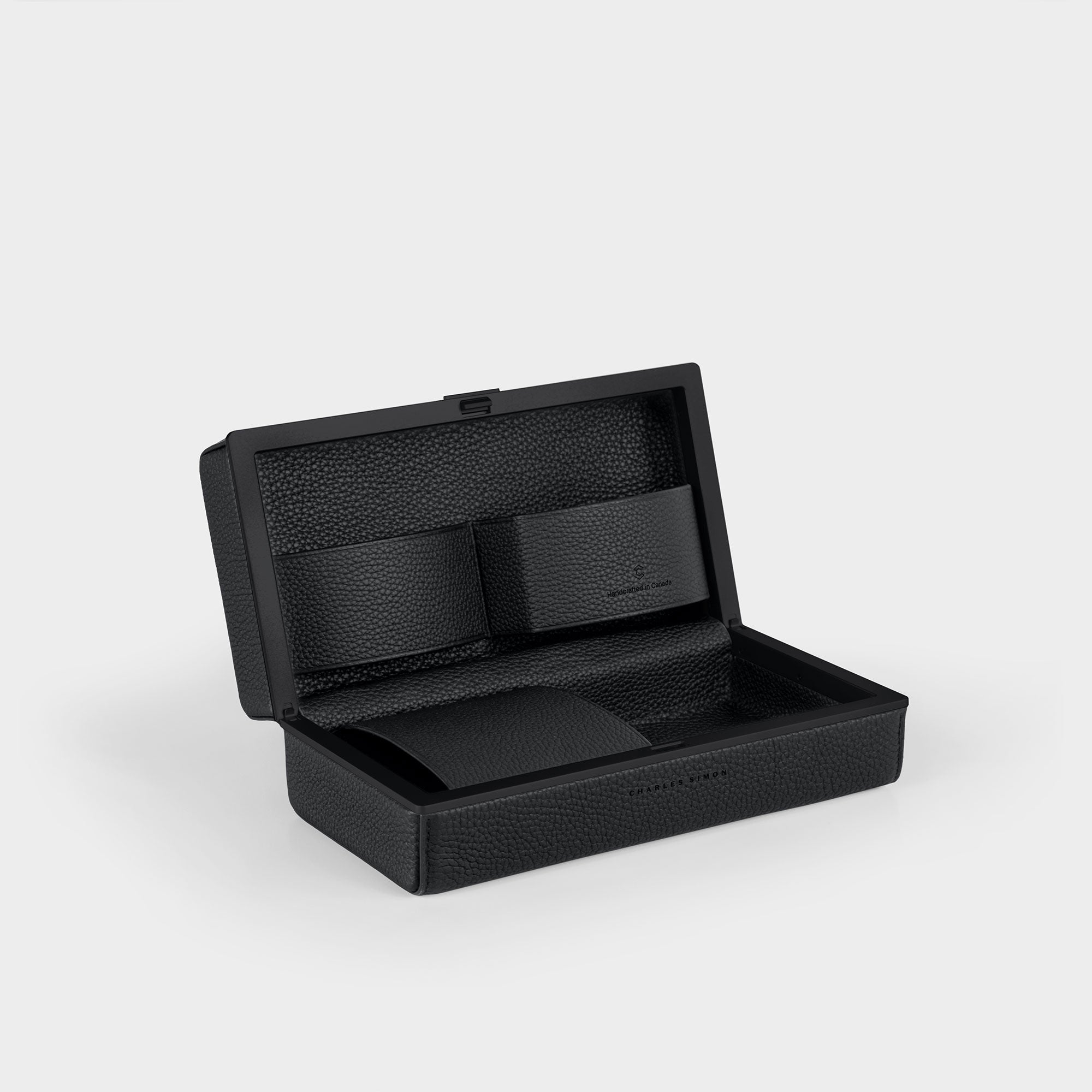 Charles Simon Moraine toiletry case in all black interior view