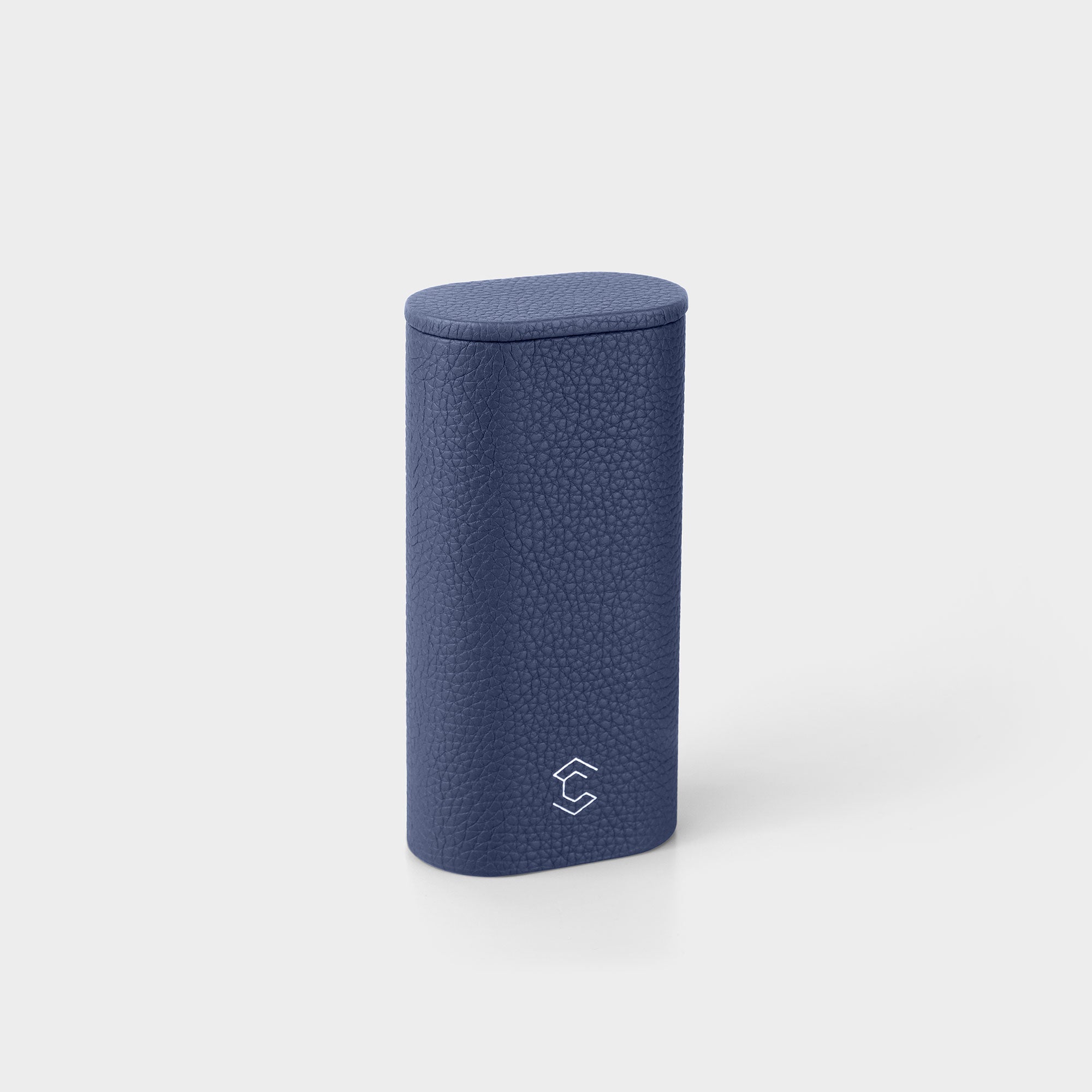 Product photo of closed standing Oscar 1 Tall Watch roll made from sapphire leather and crafted in Canada.
