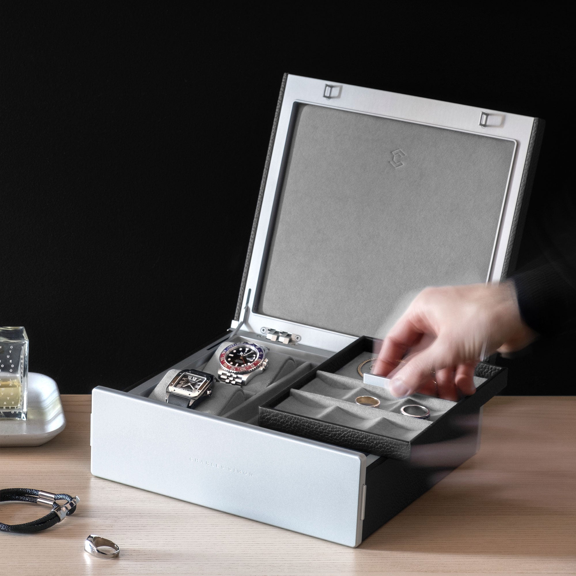 TAYLOR 2 WATCH AND JEWELRY BOX - BLACK / GREY