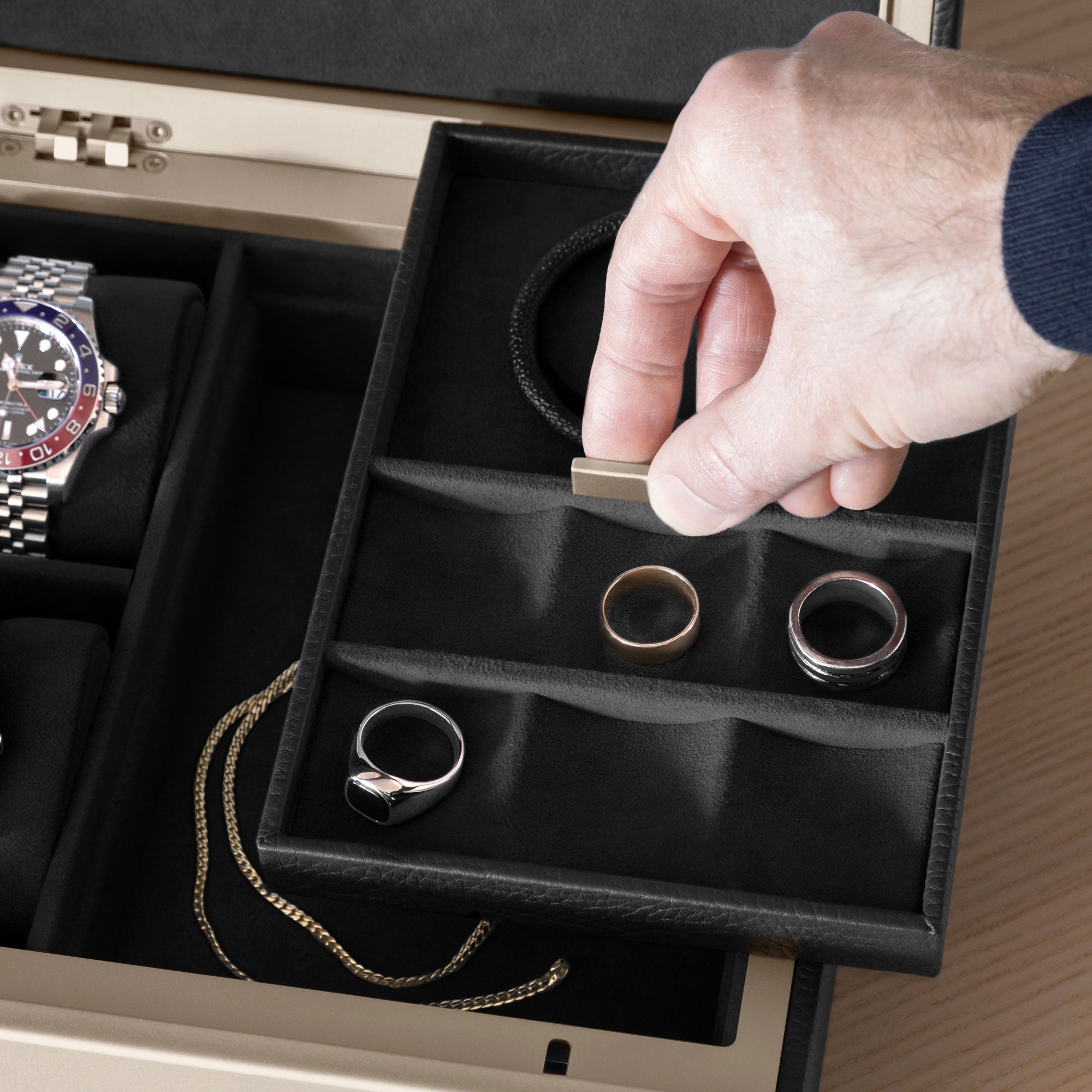 TAYLOR 2 WATCH AND JEWELRY BOX - BLACK / CHAMPAGNE