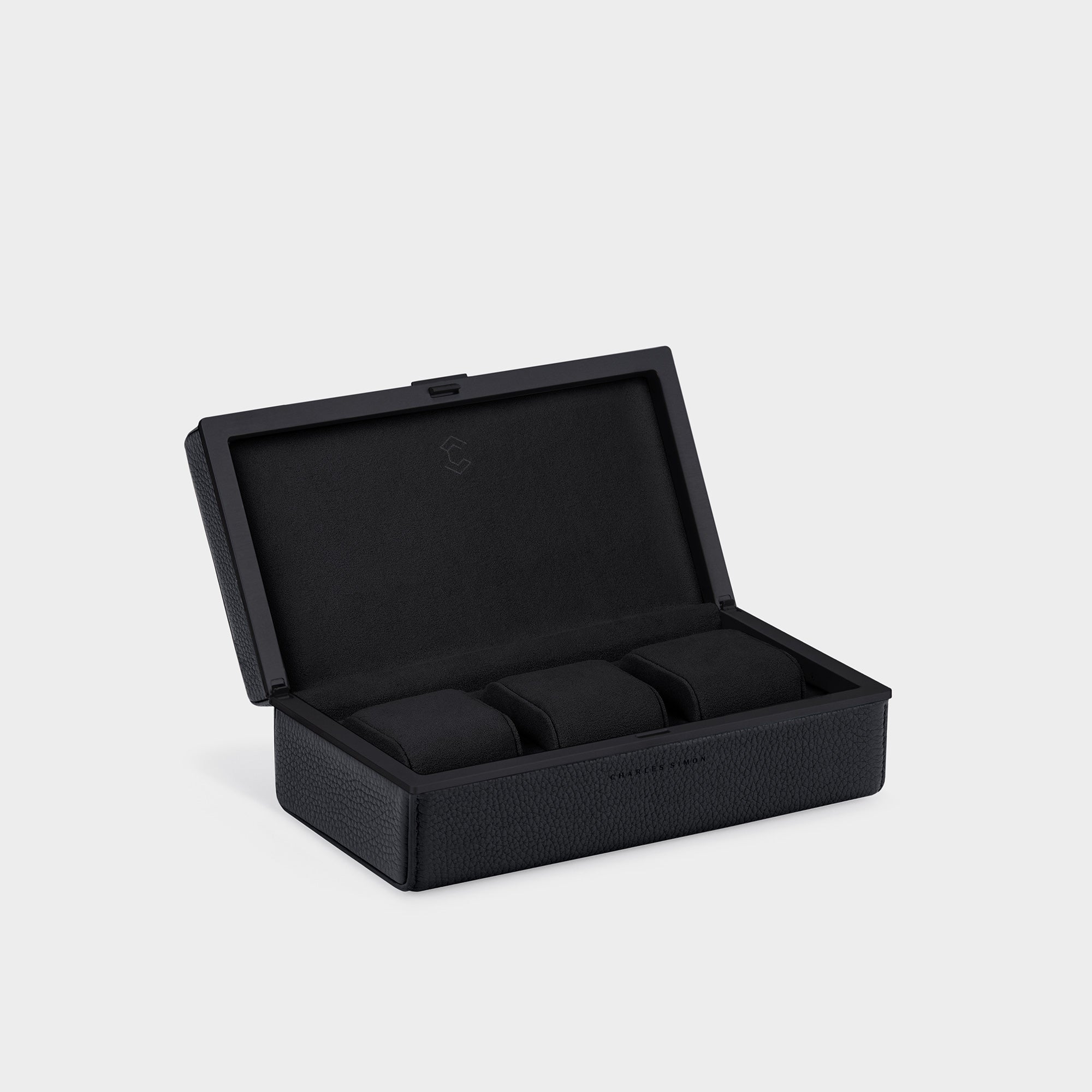 Charles Simon Eaton 3 watch case in all black leather, anodized aluminum and Alcantara