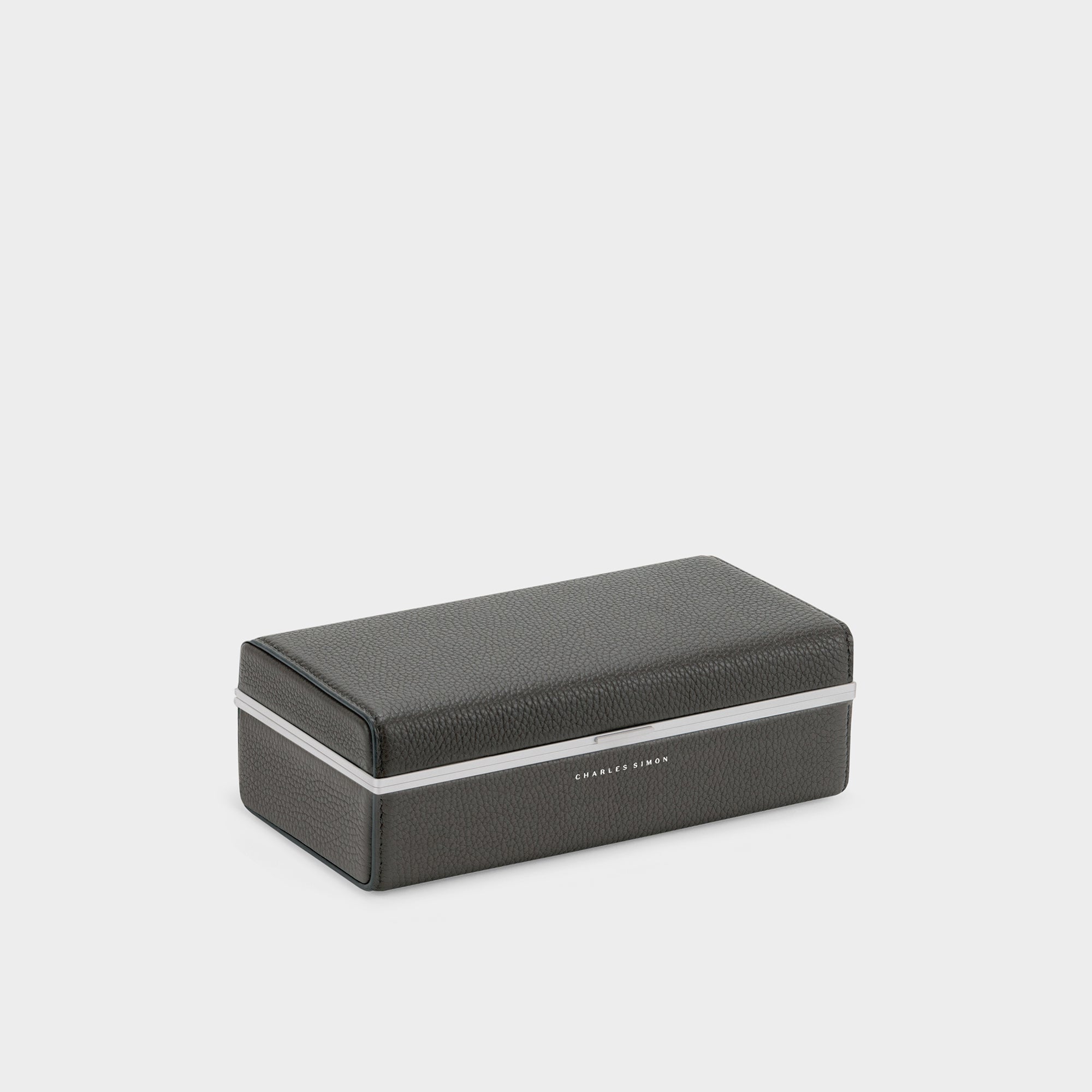 Charles Simon Eaton 3 watch case in graphite made from anodized aluminum and refined young bull leather