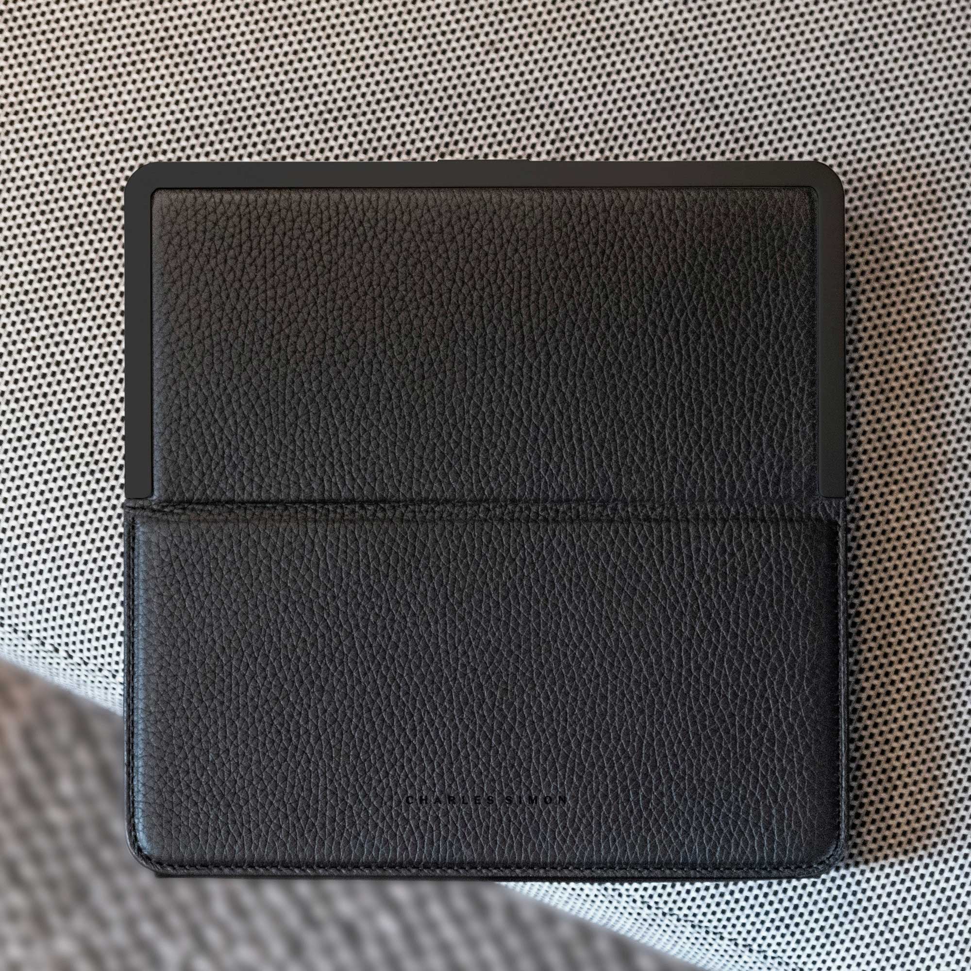 Charles-Simon_Fraser_travel-wallet_all-black, perfect travel wallet to hold all essential, luxury leather accessories for travelling handmade in canada