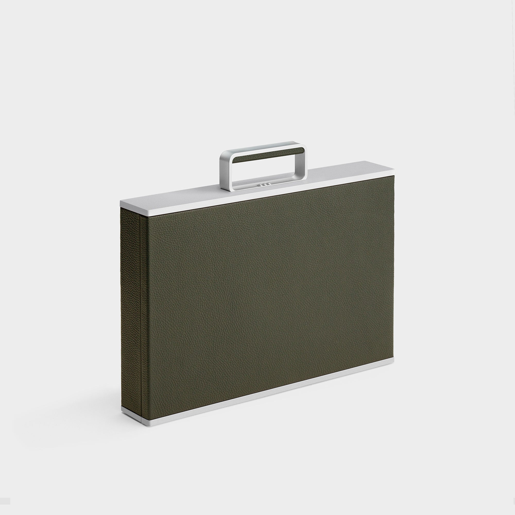 Handmade briefcase in khaki leather by Charles Simon