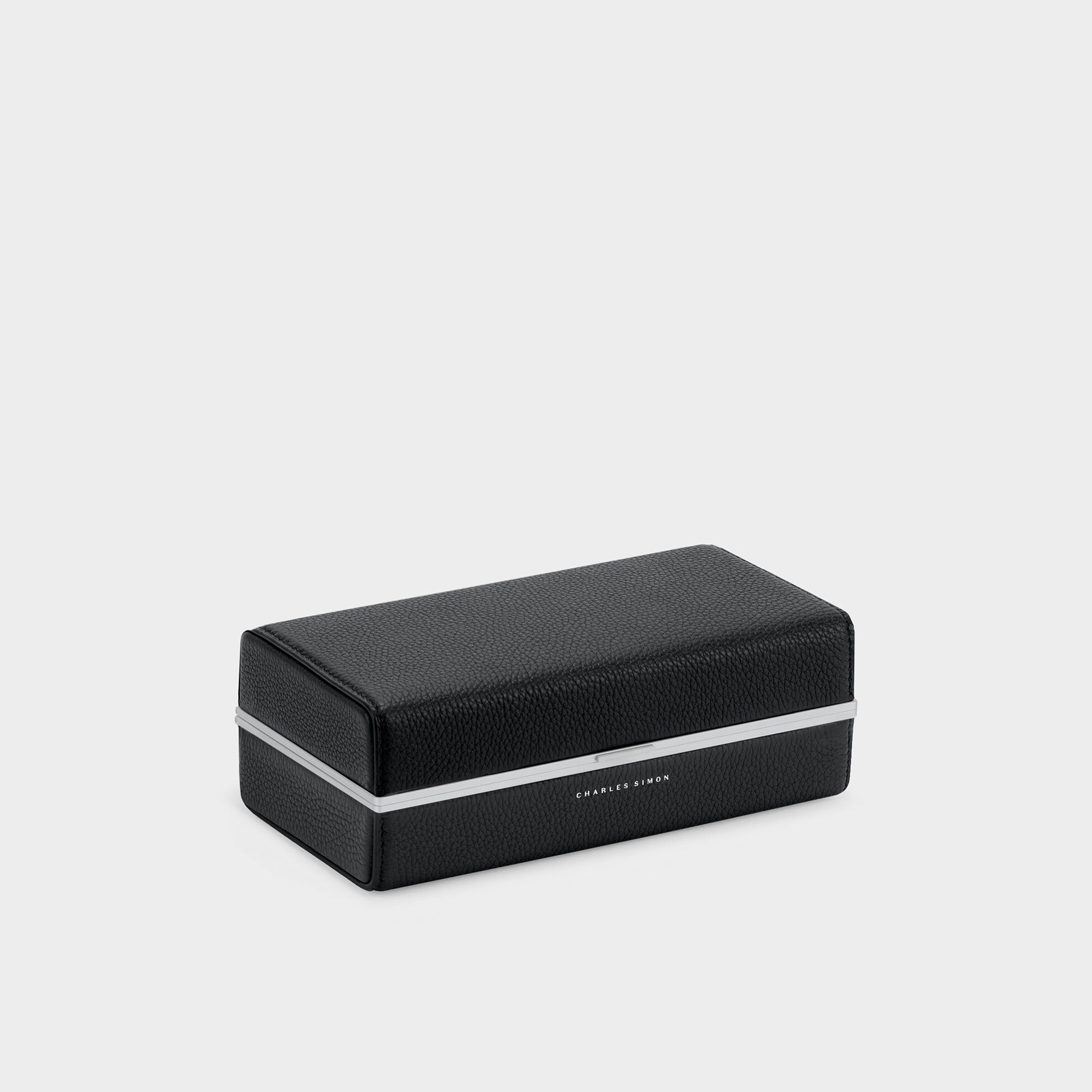 Charles Simon Moraine toiletry case in black leather and anodized aluminum closed view