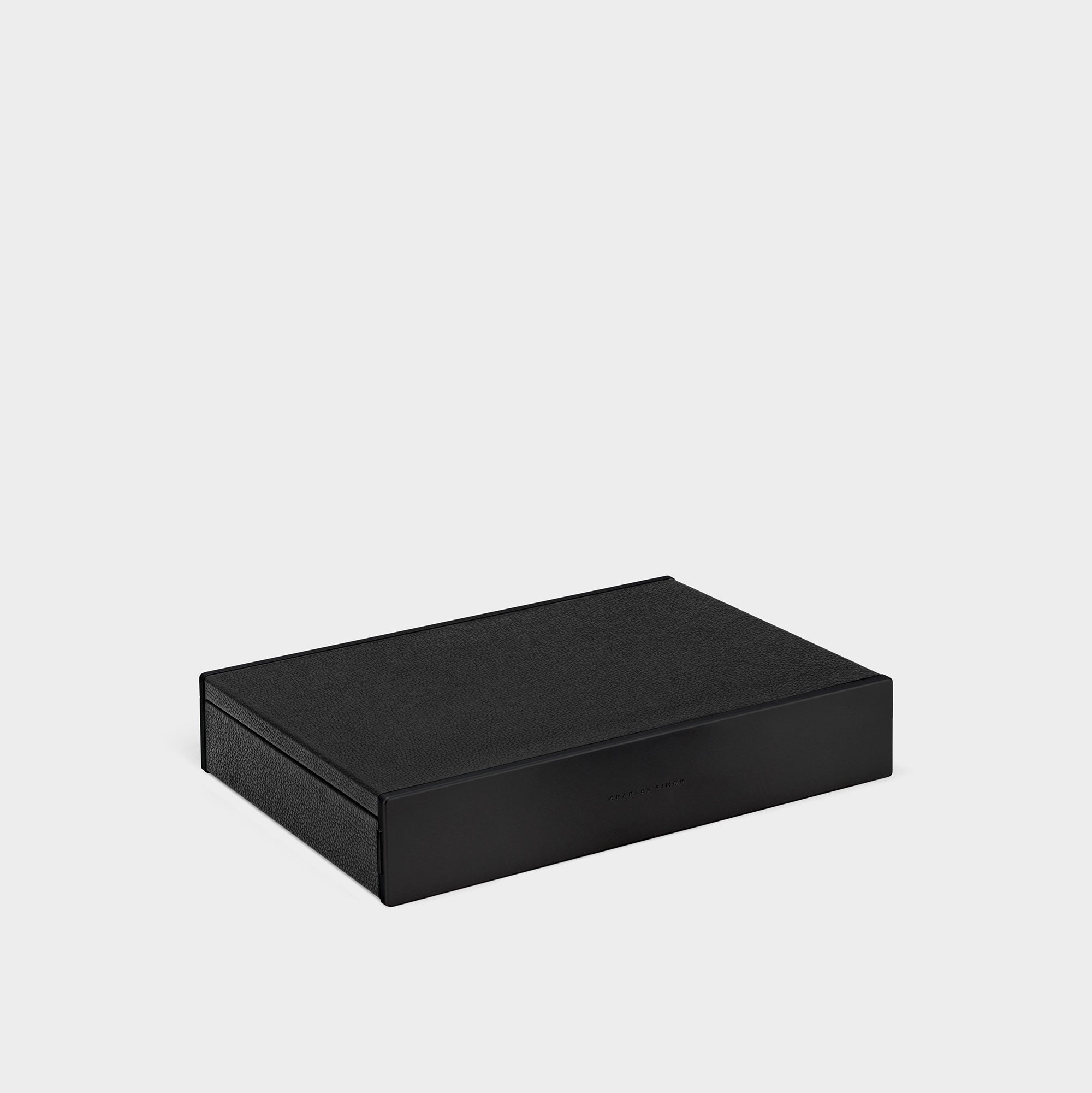 Closed all black designer watch box by Charles Simon. Handcrafted in Canada.