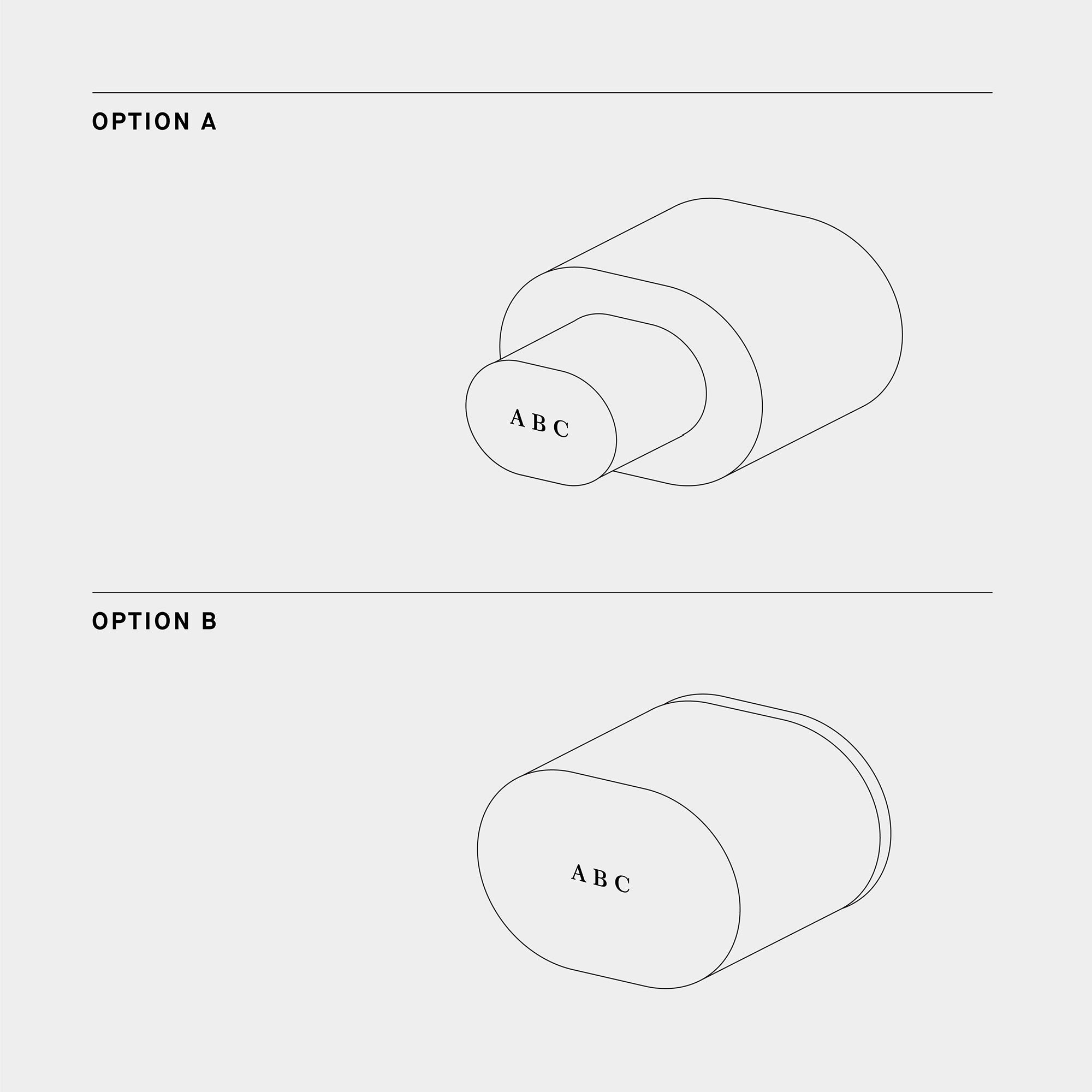 Graphic showing different placement of initials on the Theo travel watch roll. 