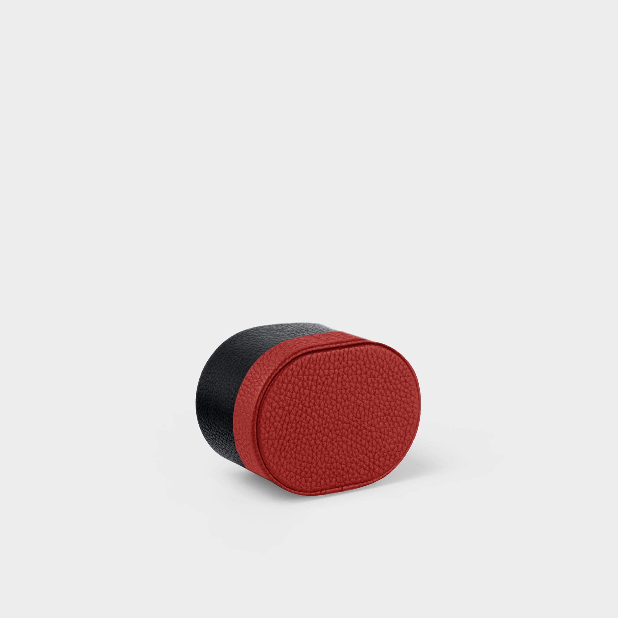 Product photo of the bottom of the Theo leather watch roll in red leather. Handmade in Canada. 