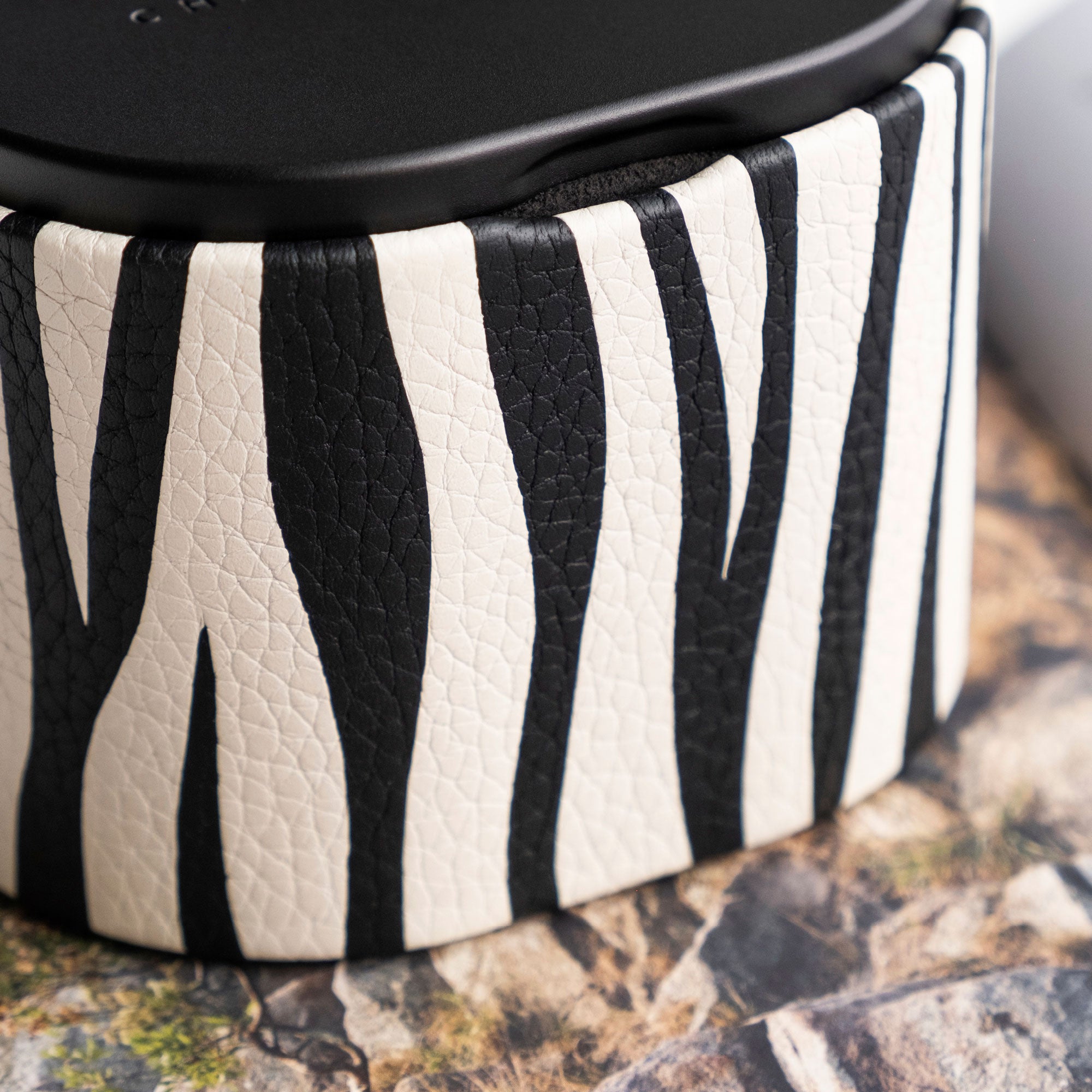 Closeup of elegant zebra pattern on special edition zebra watch roll