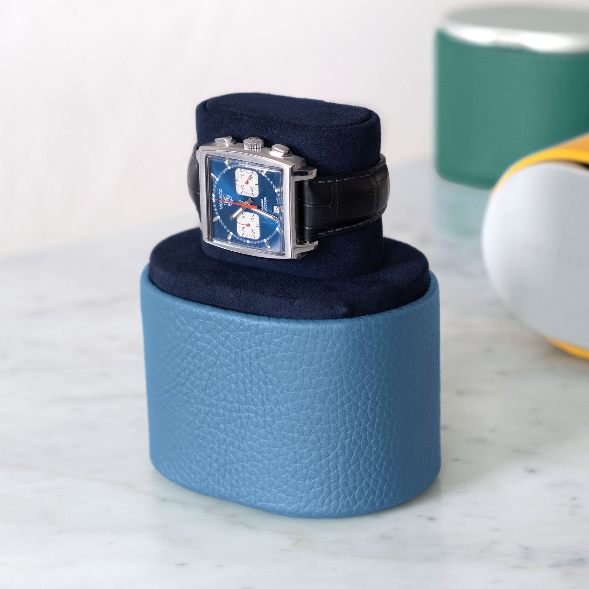 Theo Watch roll in sky blue leather Charles Simon