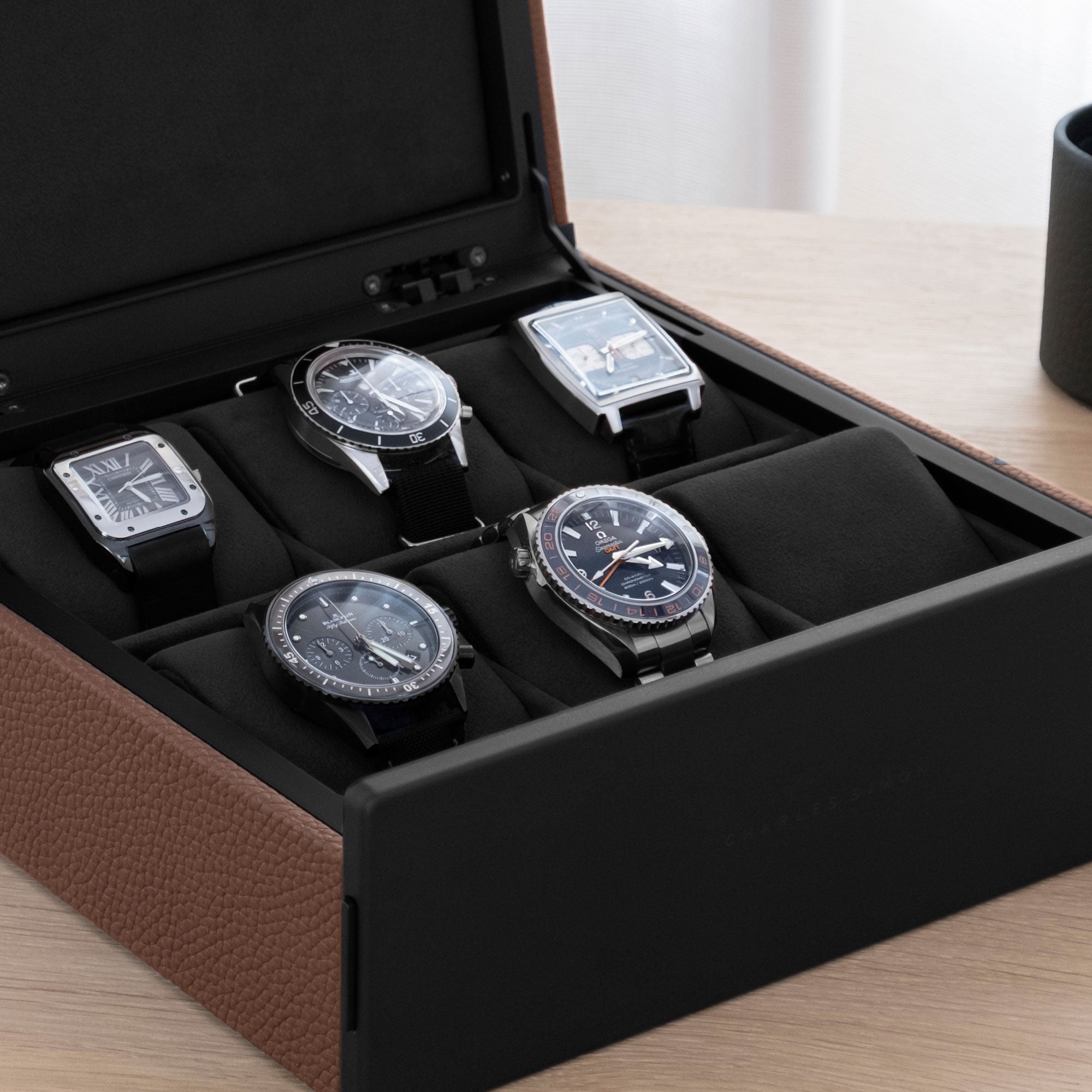 SPENCE 6 WATCH BOX - TAN / BLACK