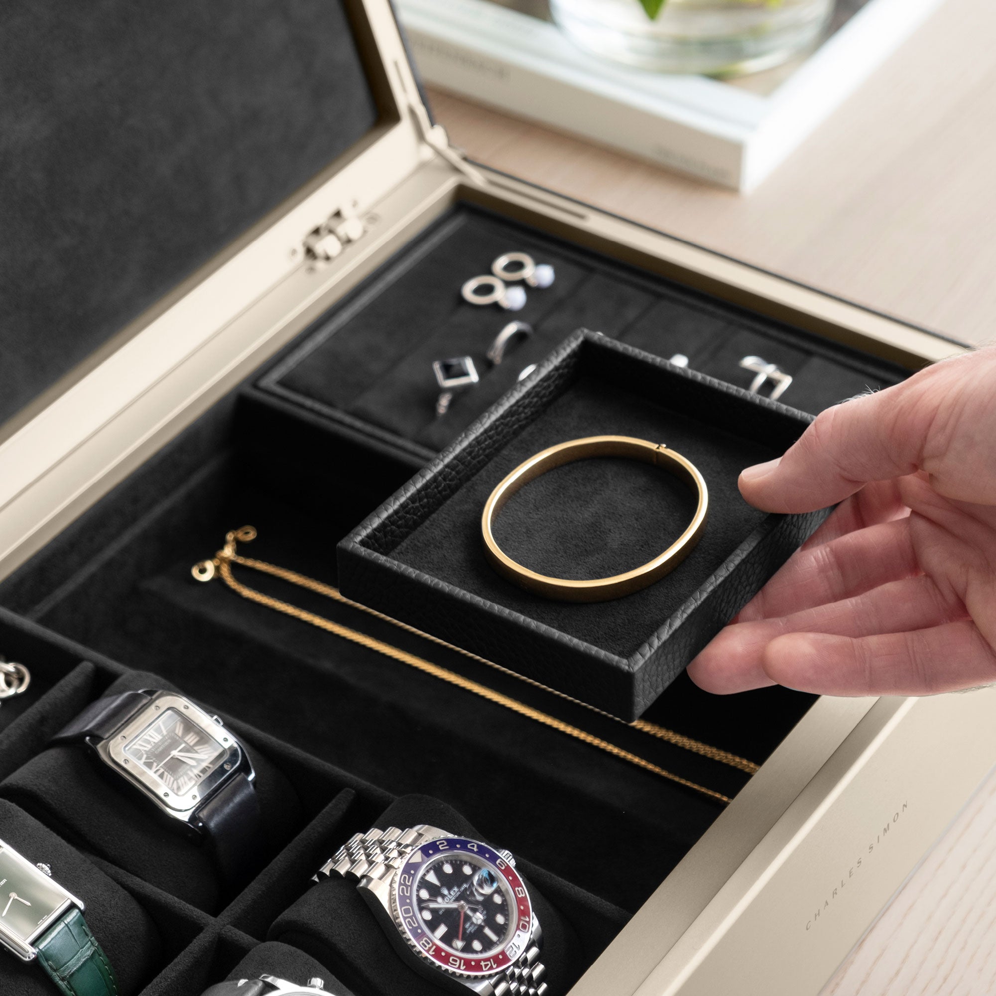 TAYLOR 4 WATCH AND JEWELRY BOX - BLACK / CHAMPAGNE