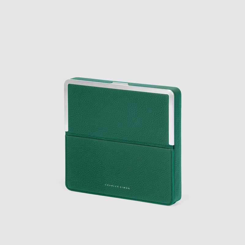 Charles Simon Fraser travel wallet in emerald grey 3/4 view